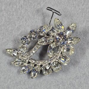 Vintage Eisenberg Crystal Rhinestone Brooch Pin Floral Silver Tone‎ Signed USA